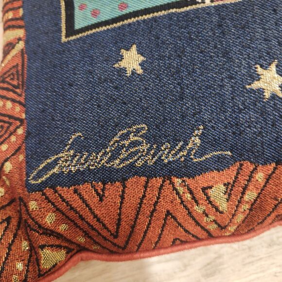 Laurel Burch Cat Tapestry Throw Pillow Square Christmas Present Stars Metallic - Picture 5 of 9